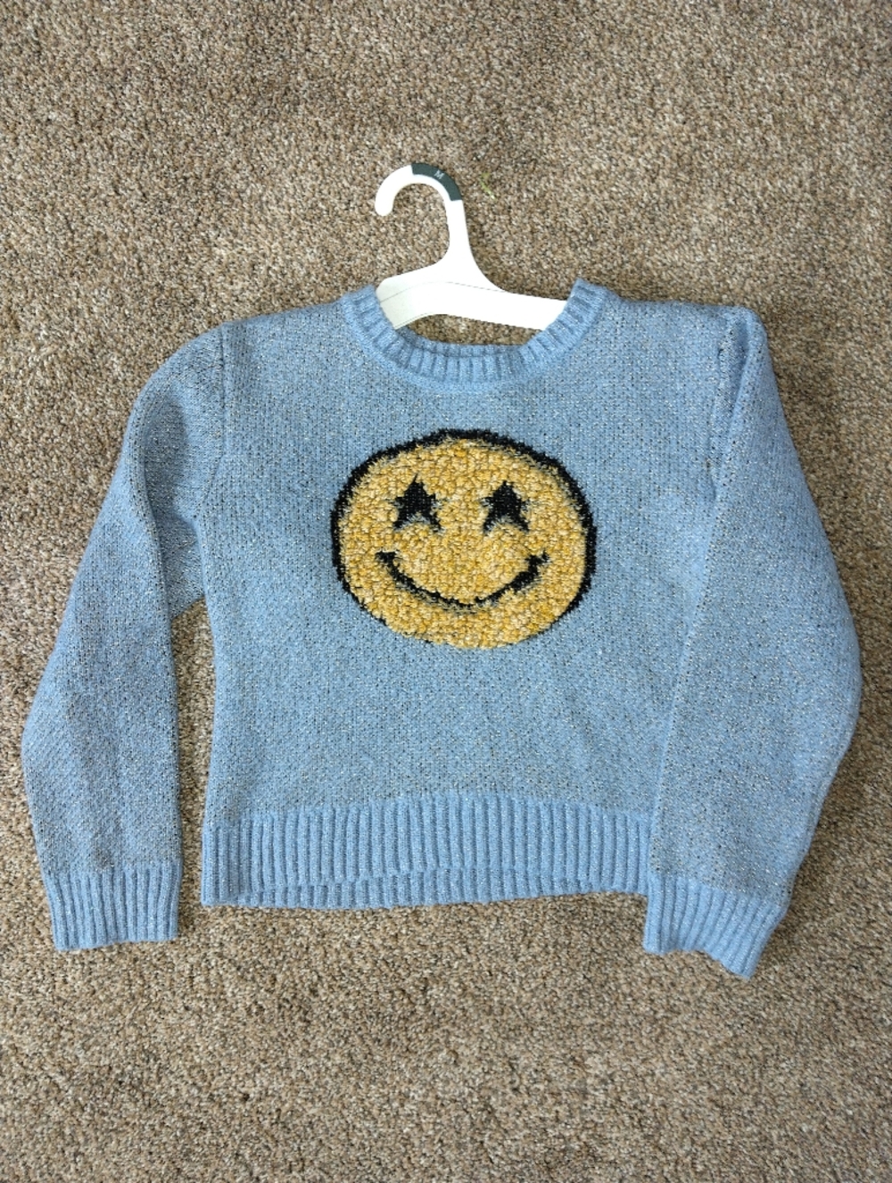 Iz Byer Sky Blue Knit Sweater with Yellow Smiley Face 🙂🤩
